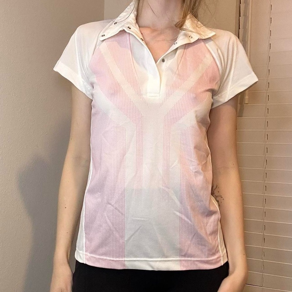Pink and white polo tee